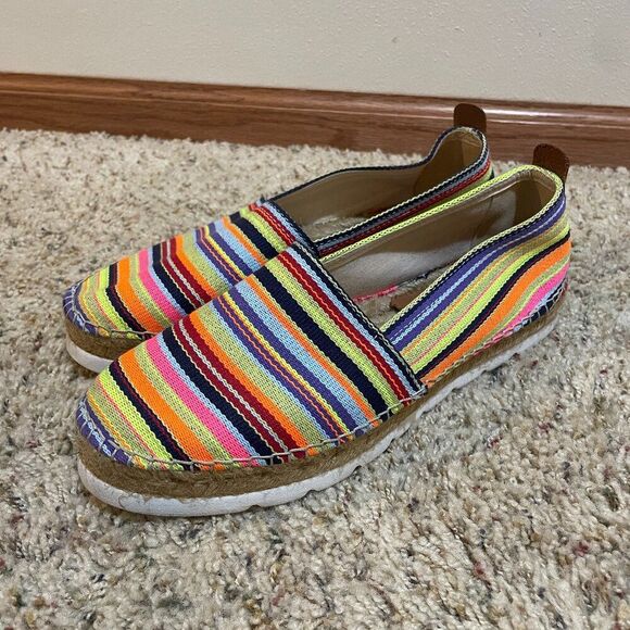 Anthropologie Penelope Chilvers Size 41 Rainbow Stripe Espadrille Flats Bright - Picture 1 of 13